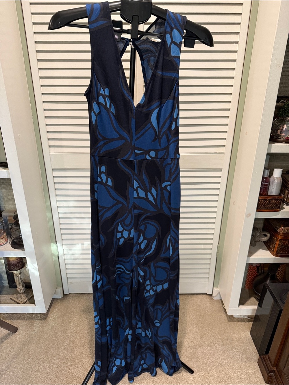 H&M Sleeveless Navy & Royal Blue Floral-Print Jumpsuit